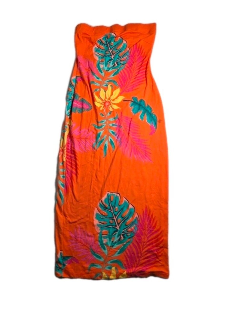 Love Nation Women's Orange Tropical Floral Strapless Maxi Tube Dress Summer
